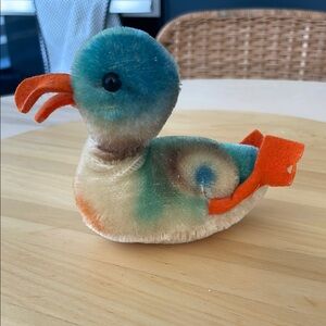 Steiff Colorful Play Duck Swimming 1960s Mohair Squeaker 11cm 4in no ID Vintage